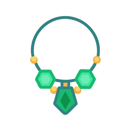 Teal necklace with green gems and golden beads imageのイラスト素材