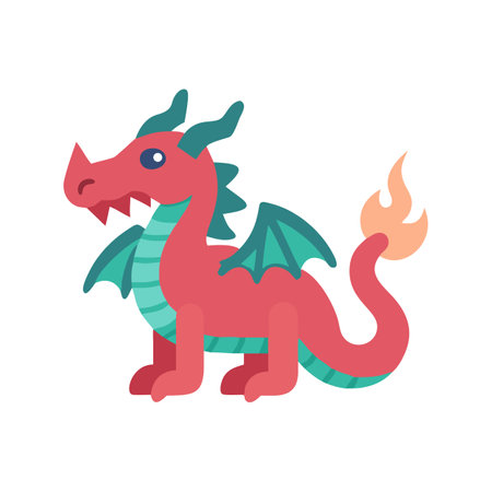 Cute cartoon dragon with fiery tail, flat illustrationのイラスト素材