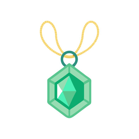 Geometric Green Gemstone Pendant Illustration on a Black Backgroundのイラスト素材