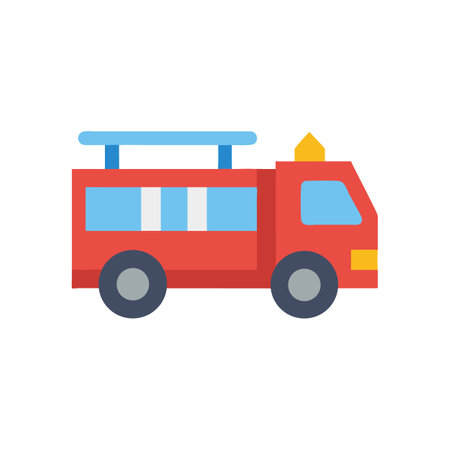 Stylized fire truck illustration against black background side view