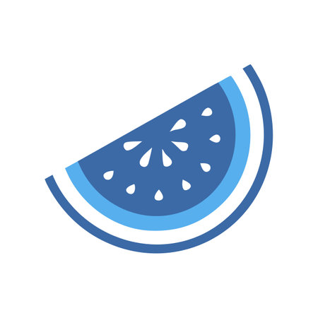 Blue Watermelon Slice with Black Seeds on Black Backgroundのイラスト素材