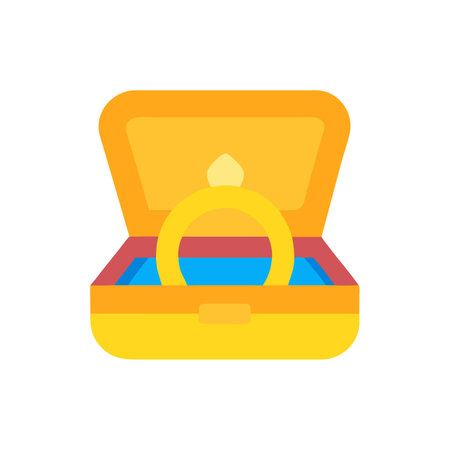 Golden wedding ring in open box on black backgroundのイラスト素材
