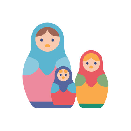 Three colorful Matryoshka nesting dolls on black background imageのイラスト素材