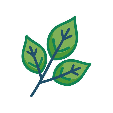 Three stylized green leaves on a branch isolated illustrationのイラスト素材