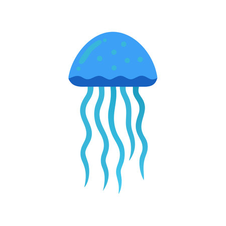 Isolated blue jellyfish with long tentacles on black backgroundのイラスト素材
