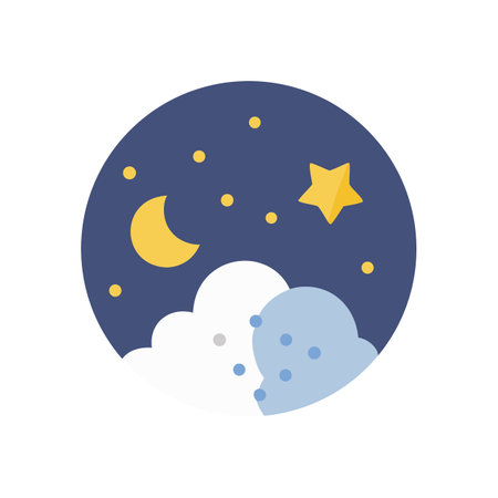 Whimsical night sky illustration with moon star and cloudsのイラスト素材