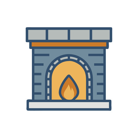 Modern brick fireplace with warm flames graphic illustrationのイラスト素材
