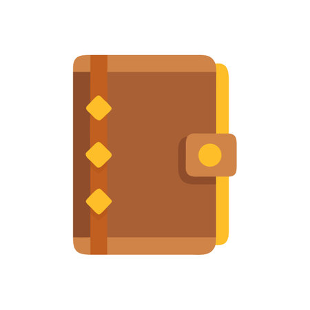 Brown leather journal with yellow accents on black backgroundのイラスト素材