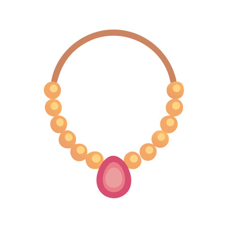 Cartoon necklace with peach beads and pink gemstone pendantのイラスト素材