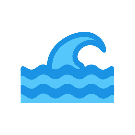 Stylized blue wave illustration on black background, sea sceneのイラスト素材