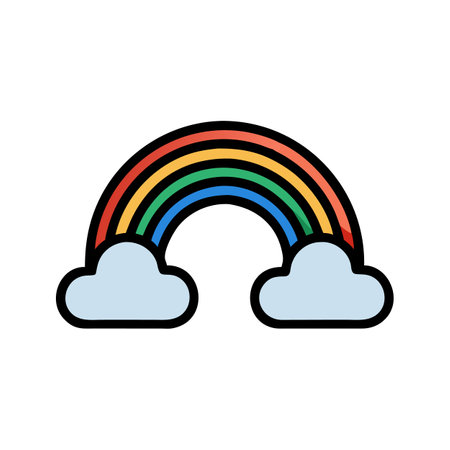 Colorful rainbow arc with clouds on black background illustrationのイラスト素材