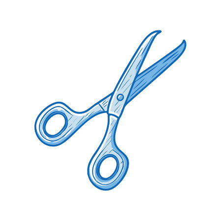 Hand drawn blue scissors isolated on black background imageのイラスト素材