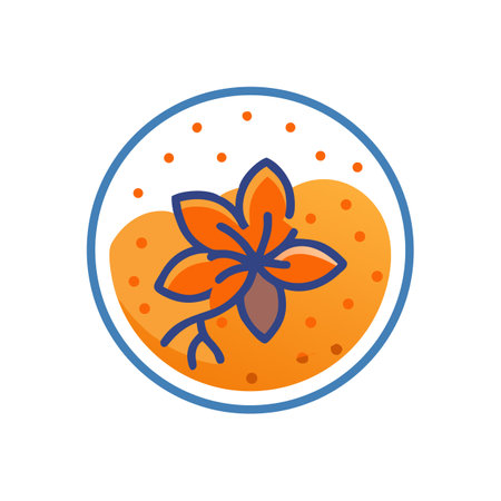 Vibrant flower illustration in a circle frame on black backgroundのイラスト素材