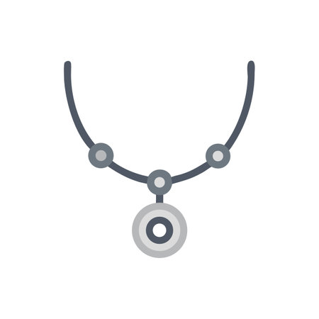Minimalist gray necklace with round pendant on black backgroundのイラスト素材