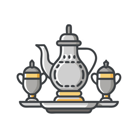 Elegant Silver Tea Set Flat Design on Black Backgroundのイラスト素材