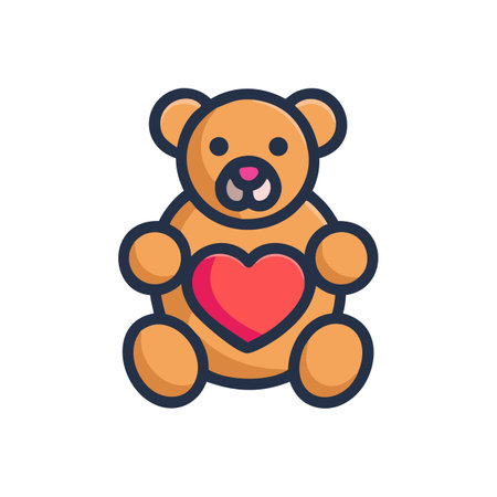 Cute cartoon teddy bear holding heart on black backgroundのイラスト素材