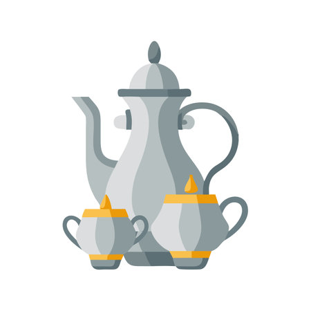 Flat vector illustration of a silver teapot and sugar bowlsのイラスト素材