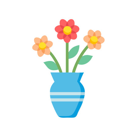 Stylized flower bouquet in a blue vase illustrationのイラスト素材