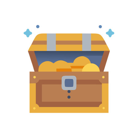 Opened treasure chest filled with gold, bright sparklesのイラスト素材