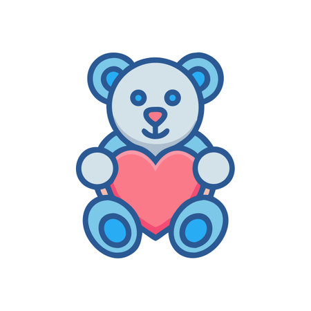 Cute teddy bear holding a heart in flat vector styleのイラスト素材