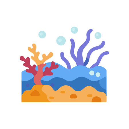 Stylized coral reef illustration with bubbles against black backdropのイラスト素材