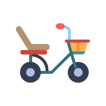 Colorful flat design tricycle with front basket illustrationのイラスト素材