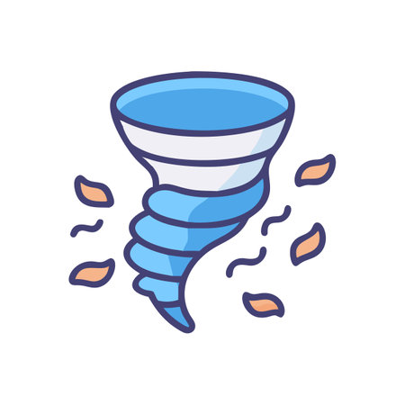 Stylized tornado illustration with swirling debris on black backgroundのイラスト素材