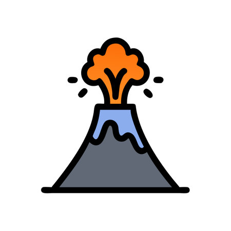 Minimalist flat design of erupting volcano on black backgroundのイラスト素材