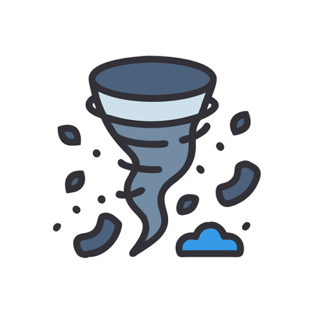 Tornado cartoon illustration with debris on black backgroundのイラスト素材