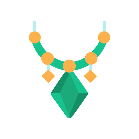 Flat design necklace with a emerald gem on black backgroundのイラスト素材