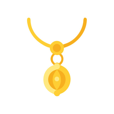Stylized golden necklace with ornate pendant on black backgroundのイラスト素材