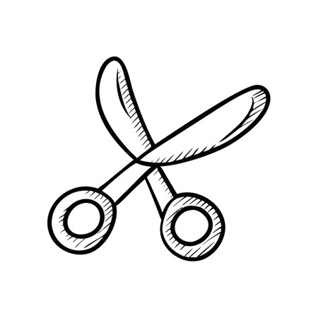 Simple hand drawn scissors design illustration on black backgroundのイラスト素材