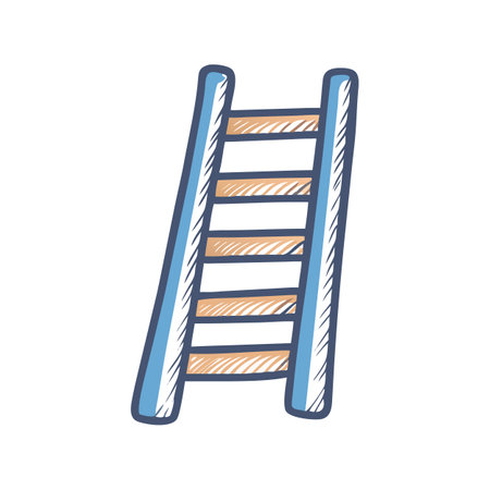 Cartoon ladder graphic with blue frame on black backgroundのイラスト素材
