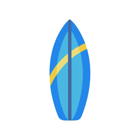 Blue surfboard with yellow stripe on a black backdropのイラスト素材