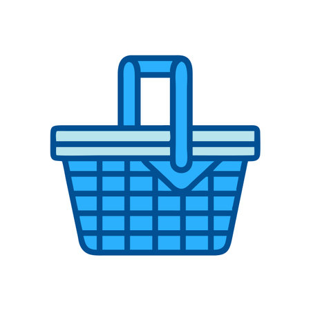 Blue picnic basket illustration on plain black backgroundのイラスト素材