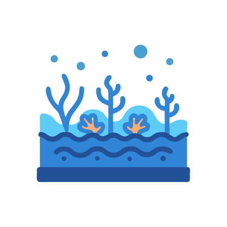 Stylized underwater scene illustration with coral, plants, and bubblesのイラスト素材