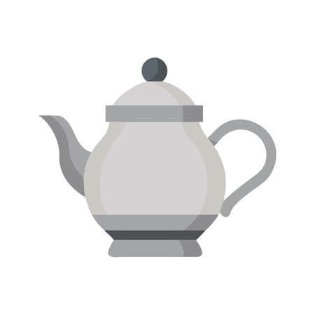 Isolated silver teapot illustration on black background for beverage preparationのイラスト素材