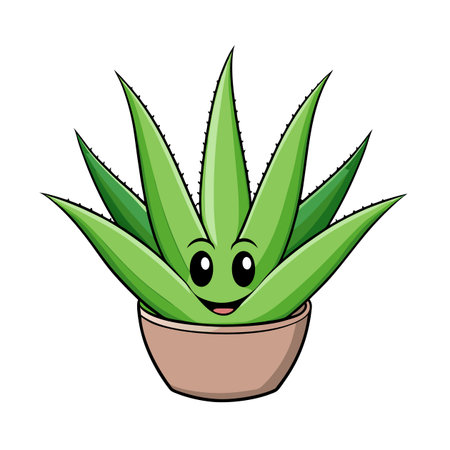 Cartoon aloe vera plant in a pot with faceのイラスト素材