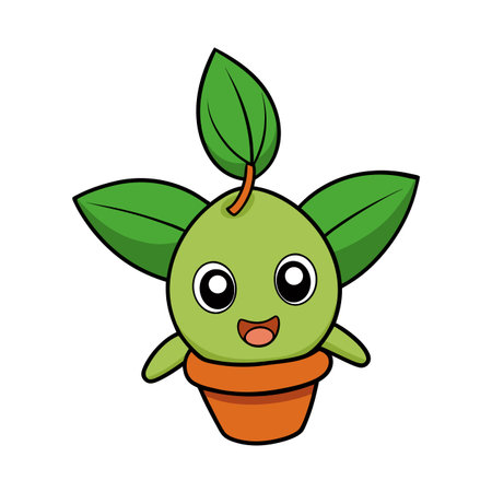 Cartoon seedling character in pot with friendly facial featuresのイラスト素材