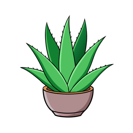 Cartoon style Aloe Vera plant in a brown potのイラスト素材