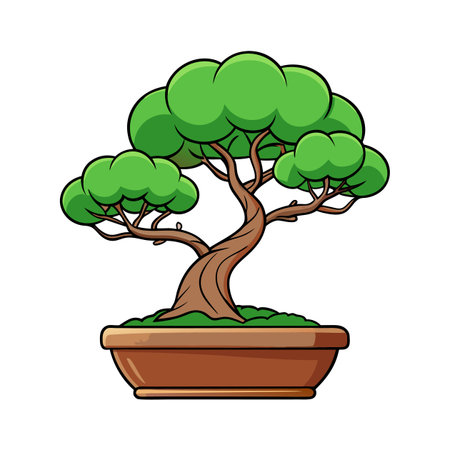 Stylized Bonsai Tree Illustration in Pot on White Backgroundのイラスト素材
