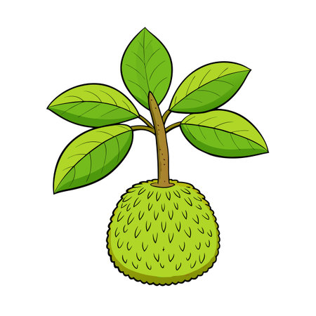 Stylized jackfruit illustration with vibrant green leaves and fruitのイラスト素材