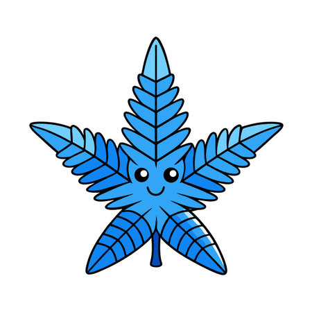 Happy Blue Leaf Cartoon Character on White Backgroundのイラスト素材