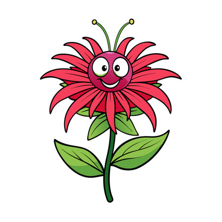 Cartoon flower character with smiling face and happy expressionのイラスト素材