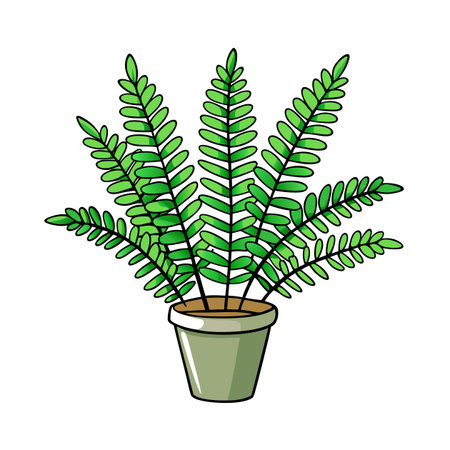 Potted fern with lush green fronds in cartoon styleのイラスト素材