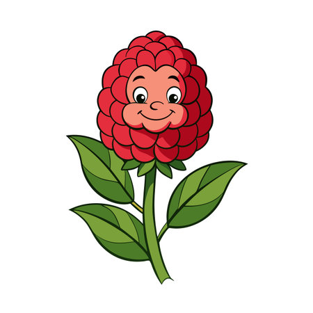 Happy anthropomorphic raspberry flower character with cheerful expression