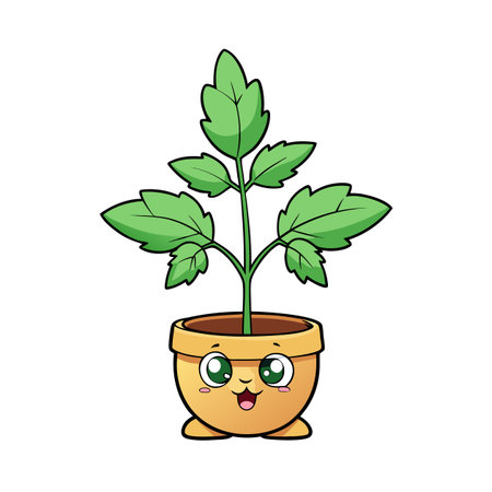 Happy Plant in a Pot Cartoon Character Illustrationのイラスト素材