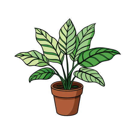 Potted plant illustration with green leaves and brown potのイラスト素材