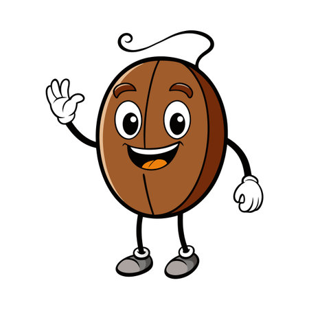 Animated coffee bean character with a friendly waveのイラスト素材