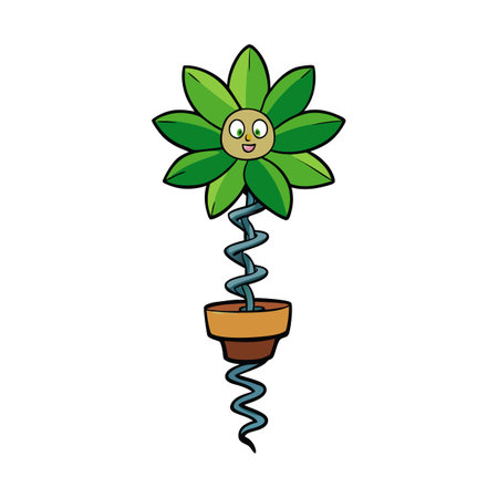 Cartoon flower in pot with flexible springy stemのイラスト素材